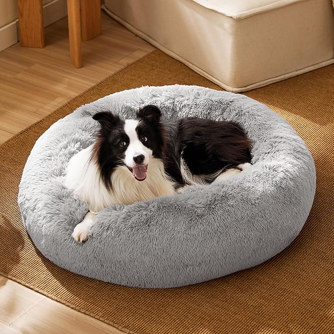 Bedsure Calming Dog Bed for Large Dogs - Donut Washable Large Pet Bed, 36 inches Anti-Slip Round