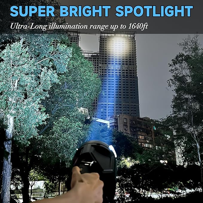 Solar Handheld Flashlight Rechargeable Multi Function High Bright 17000 Lumen 6 Modes LED