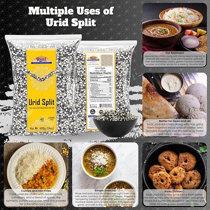 Rani Urid/Urad Split Chilka (Split Matpe Beans with Skin) Indian Lentils 14oz (400g) ~ All Natural