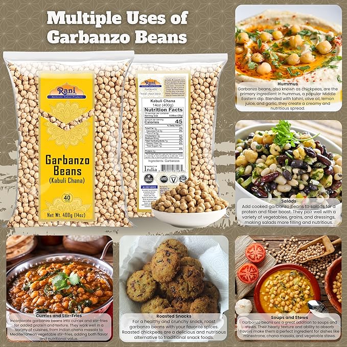 Rani Garbanzo Beans (Kabuli Chana) 14oz (400g) ~ All Natural | Vegan | Gluten Friendly | NON-GMO |