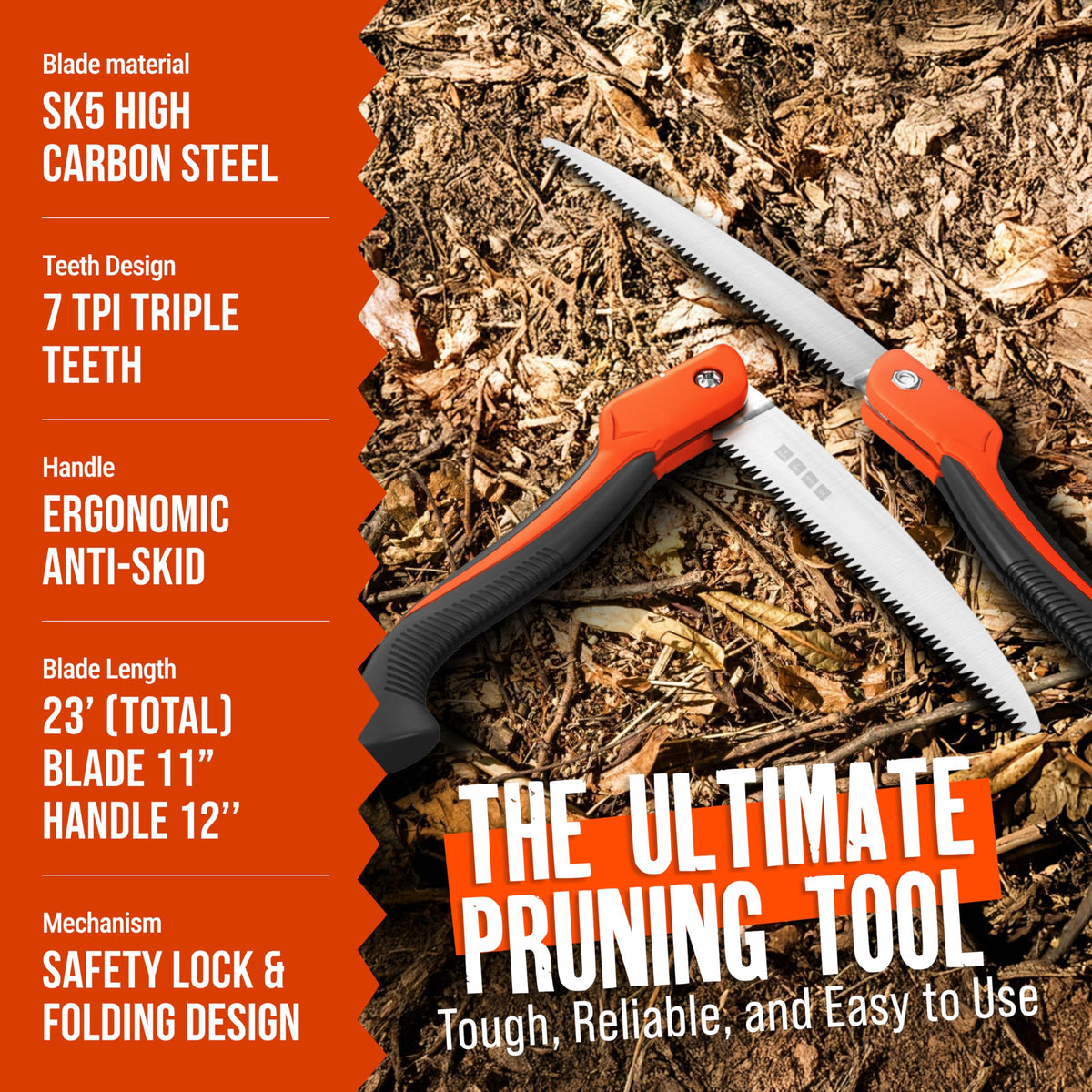 Folding Camping saw 14 Inch - Heavy Duty Pruning Saw with Triple-Cut SK5 Blade, 7 TPI Razor Teeth