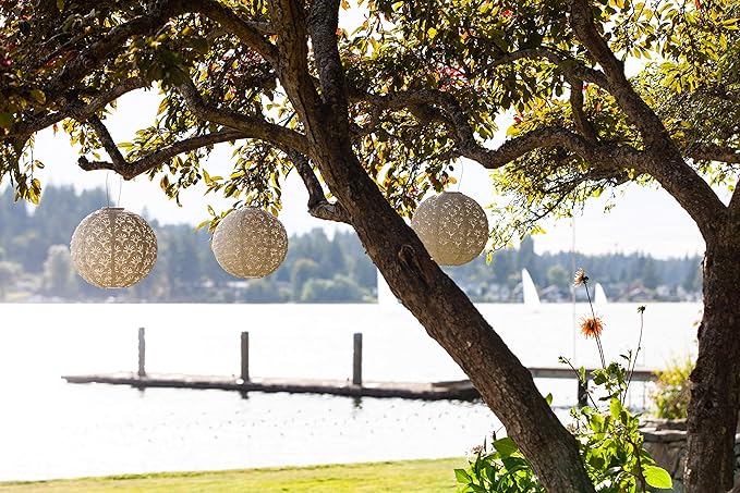 Allsop Soji Stella - Deco Globe - 12" Outdoor Solar Lantern -White