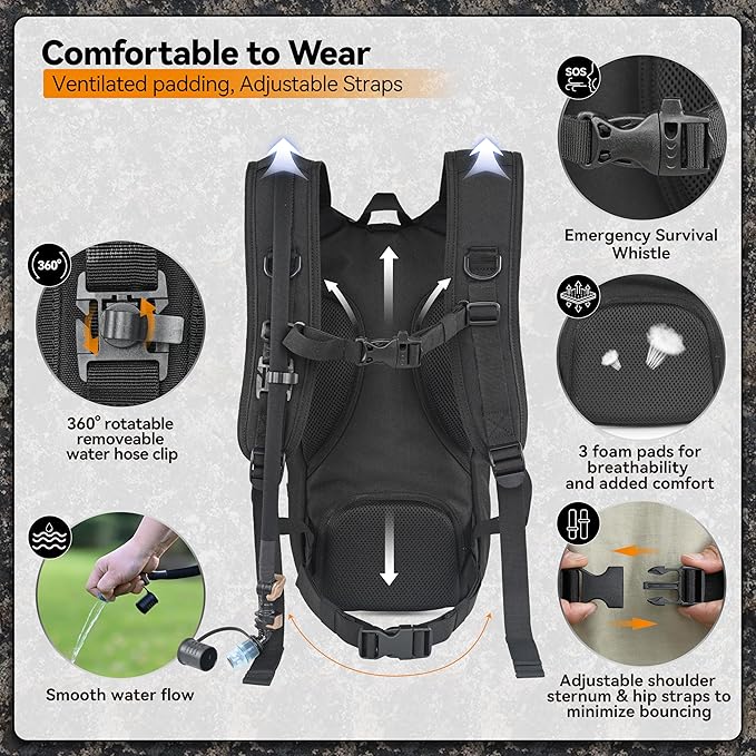 MARCHWAY Tactical Molle Hydration Pack with 2.5L TPU Water Bladder, Low-Profile Organized Military
