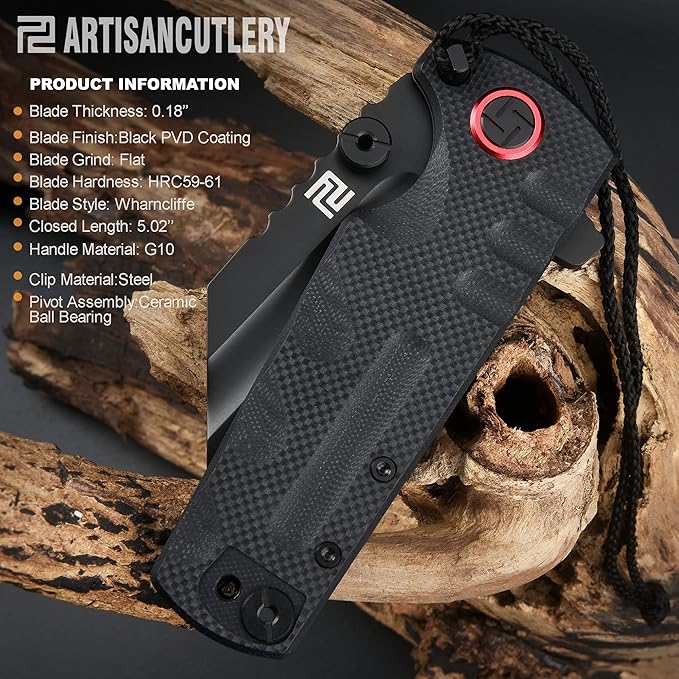 ARTISANCUTLERY Tactical Knife Proponent Normal Size(1820P) D2 Steel Black PVD Blade, Folding Pocket