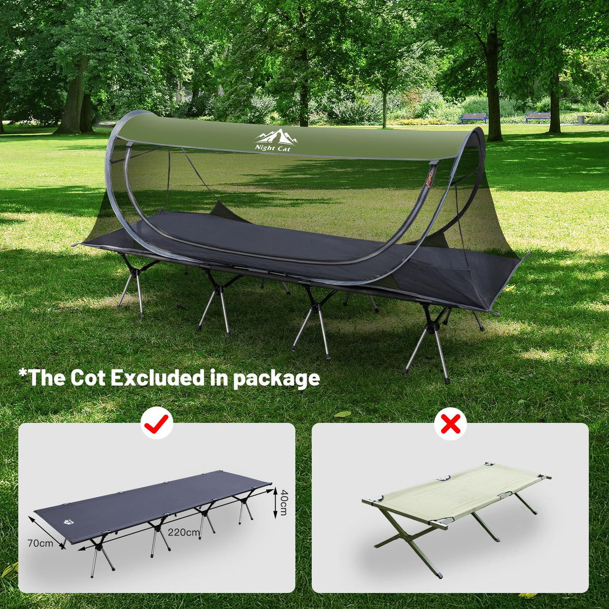 Night Cat Pop-up Mosquito Tent: 1 Person Camping Tent with Bug Screen Net Easy Set-up Tent Fits for