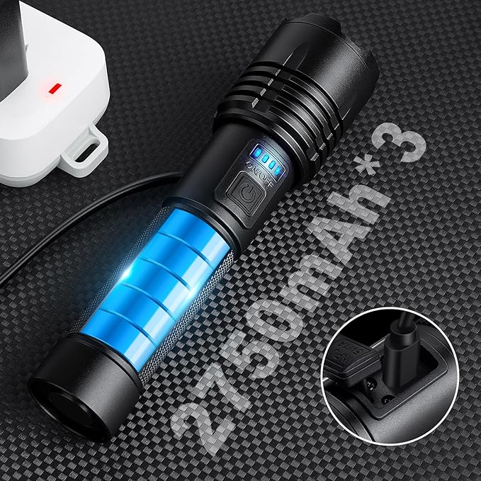 3 Pack Rechargeable Flashlights 90,000 High Lumens, Super Bright LED Flash Light with 3 Light