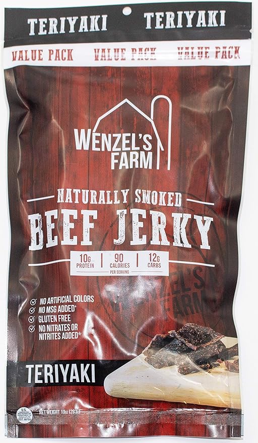 Wenzel's Farm Teriyaki Beef Jerky 10 oz. | Value Pack | Naturally Smoked | No MSG, Fillers
