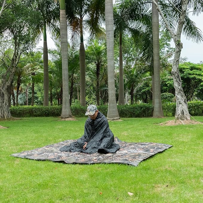 Poncho Liner Military Insulation Blanket Camo with Compression Carry Bag for Outdoors Hiking Jungle
