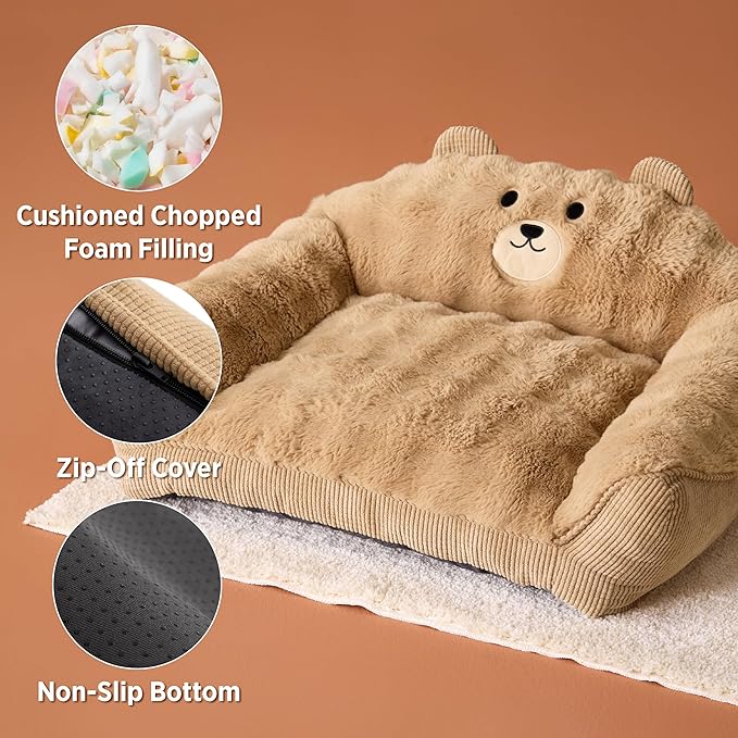 LE SURE Cute Cat Couch for Pets - Fluffy Original Bear Design for Small Dog Bed, Supportive Dog