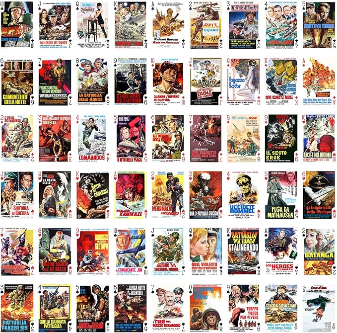 WWII Movies Playing Cards (Poker Deck 54 Cards All Different) Vintage WWII World War Movies Covers
