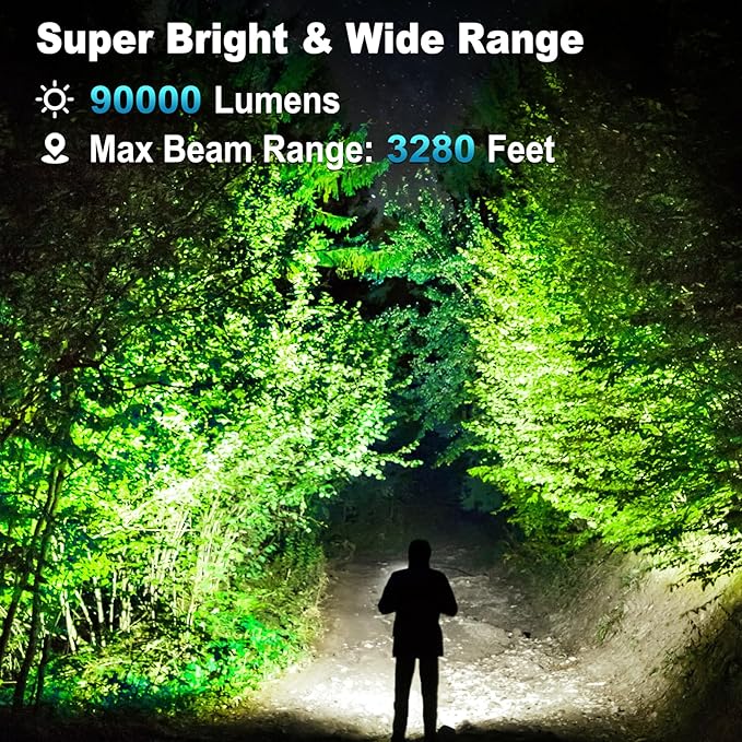 3 Pack Rechargeable Flashlights 90,000 High Lumens, Super Bright LED Flash Light with 3 Light