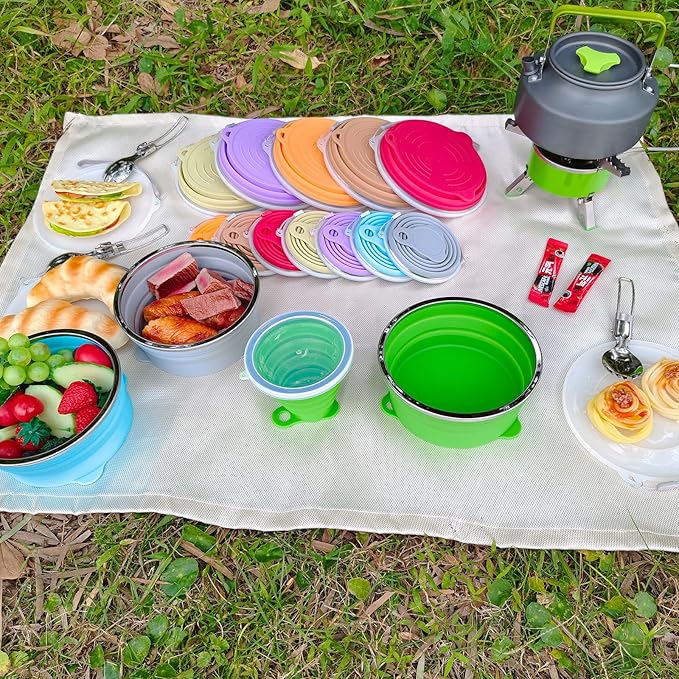 Mess Kit for Camping Silicone Collapsible Bowl Collapsible Cup and Stainless Steel Spoon for