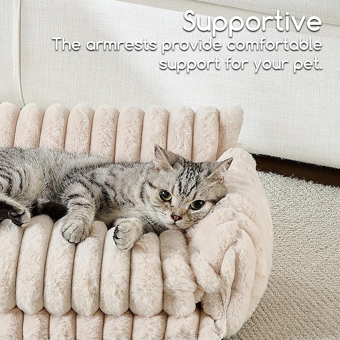 Hollypet Cat Bed Fluffy Plush Mutifuctional Double-Layer Soft Pet Couch Orthopedic Sofa Nest Beds
