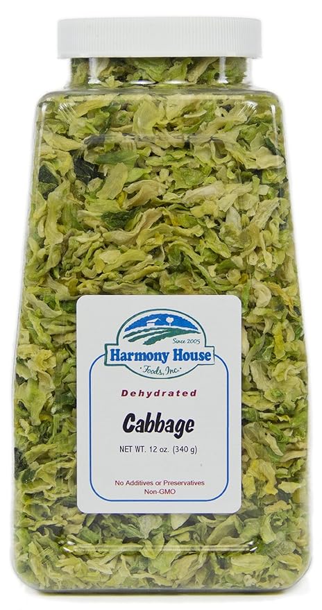 Harmony House Foods Dehydrated Cabbage Flakes - Air Dried Vegetables for Soup and Cooked Dishes