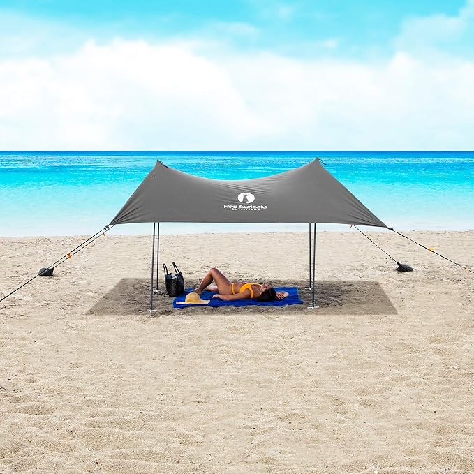 Red Suricata Family Beach Tent & Beach Canopy, UPF50 Sun Beach Shade, Sunshade with 4 Aluminum
