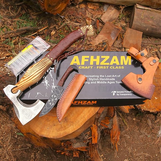 Viking Axe Gift Vikings Knife with Sheath | Hand Forged Real Handmade Outdoor Hunting Camping Axes