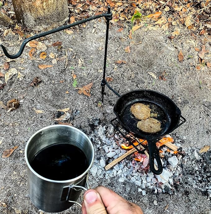 BATTLBOX Bushcraft Grill Set, Steel Campfire Cooking Grate Swivel Grill For Outdoor BBQ Open Fire