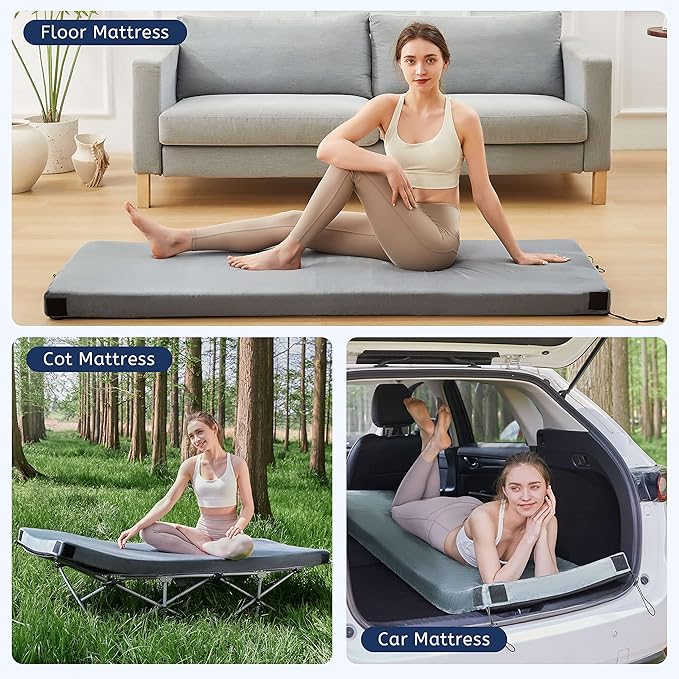 HomeMate CertiPUR-US Memory Foam Camping Mattress Pad Portable Roll Up Mattress for Adults Sleeping
