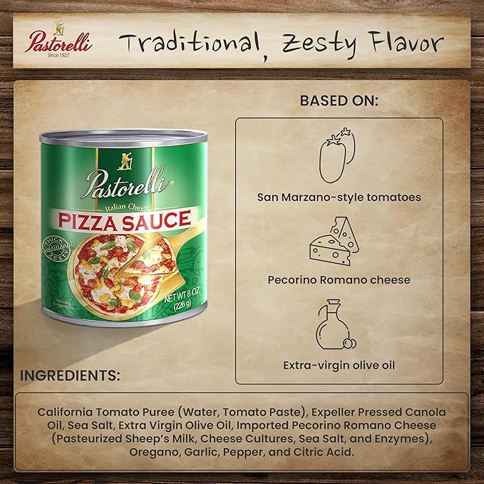 Pastorelli Pizza Sauce, Original Authentic Italian Pizza Sauce with Extra Virgin Olive Oil and