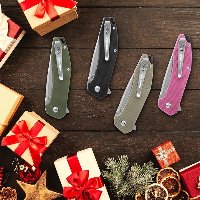 FLISSA Pocket Knife, Folding Tactical Knife with G10 Handle, D2 Blade, Liner Lock, Pocket Clip, EDC