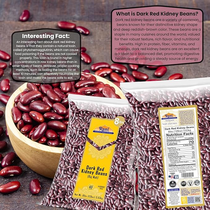 Rani Red Kidney Beans, Dark 128oz (8lbs) 3.63kg Bulk ~ All Natural | Vegan | Gluten Friendly |