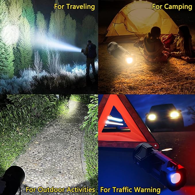 Solar Handheld Flashlight Rechargeable Multi Function High Bright 17000 Lumen 6 Modes LED