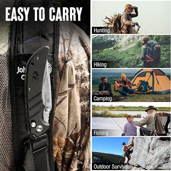 Mossy Oak Folding Pocket Knife, 4" Stonewash Stainless Steel Blade EDC Knife, G10 Handle with Axis