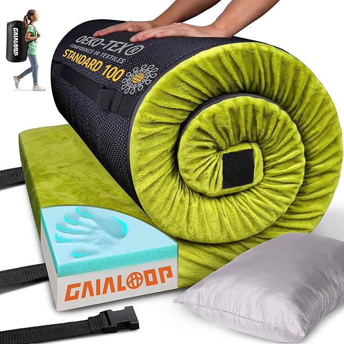 3 Inch GAIALOOP Thick Memory Foam Camping Mattress Sleeping Pad [Car/Tent/Cot] Glamping Portable