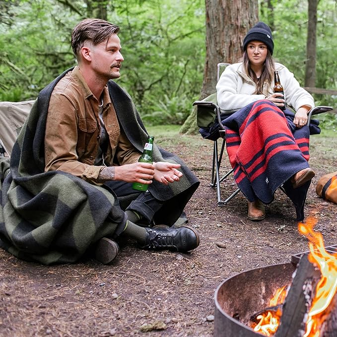 Arcturus Plaid Wool Blankets - 4.5lbs Warm, Heavy, Washable, Large | Great for Camping, Outdoors
