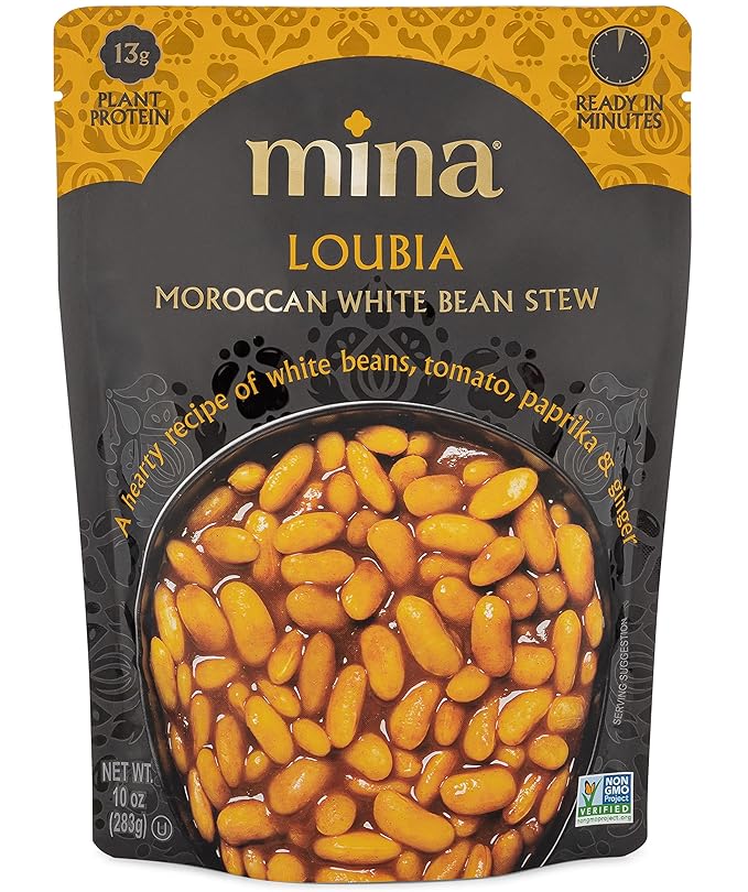 Mina Moroccan White Beans, Cannellini Beans, 10 oz (Pack of 6) Ready to Eat, Plant Protein, Vegan
