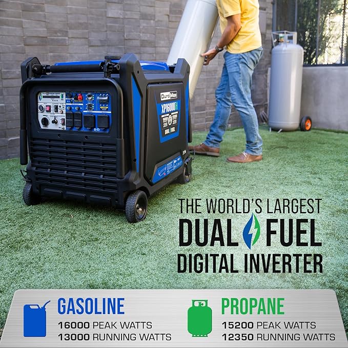 DuroMax XP16000iH 16,000-Watt Dual Fuel Portable Digital Inverter Generator - Gas & Propane, Remote