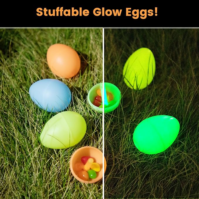 POPGIFTU 120 Easter Eggs with 240 Mini Glow Sticks, Glow-in-the-Dark Easter Eggs Bulk for Kids