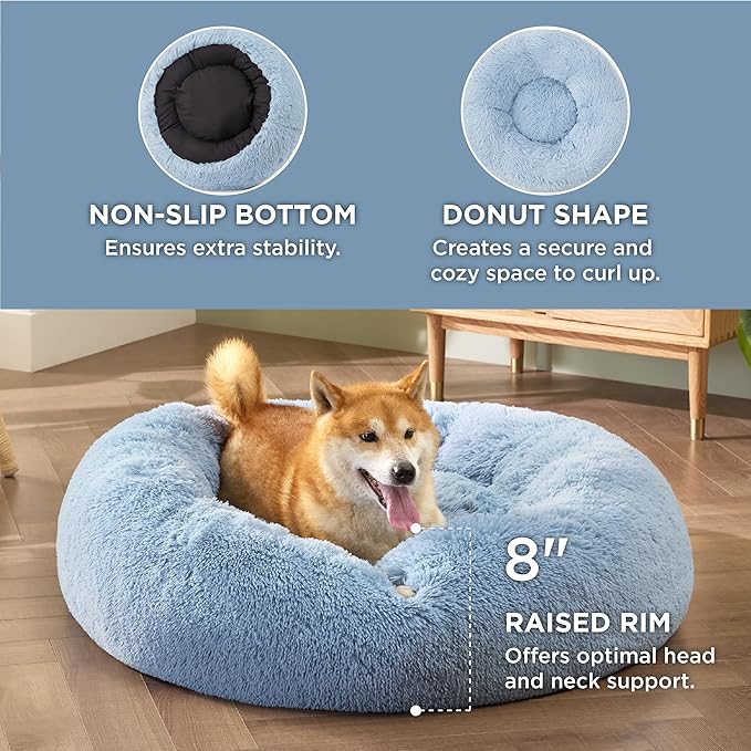 Bedsure Calming Dog Bed for Medium Dogs - Donut Washable Medium Pet Bed, Anti-Slip Round Fluffy