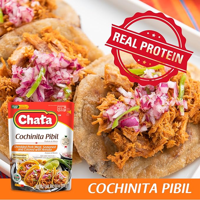Chata Seasoned Shredded Meat 8.8oz Pouch (Pack of 1) (Select Flavor Below) (Cochinita Pibil).
