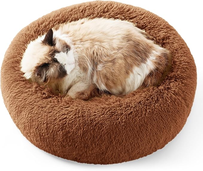 Bedsure Calming Cat Beds for Indoor Cats - Small Cat Bed Washable 20 inches, Anti-Slip Round Fluffy