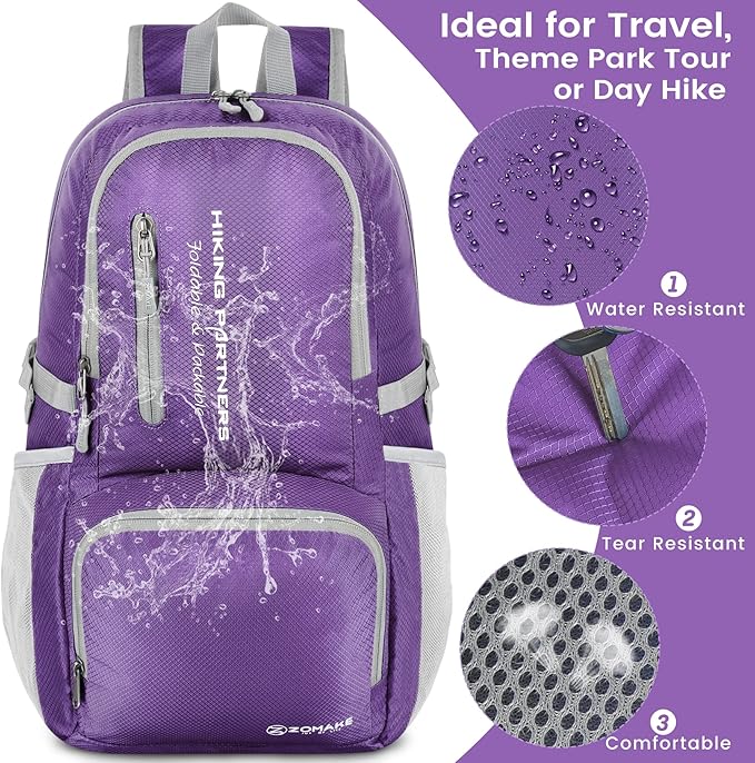 ZOMAKE Lightweight Packable Backpack, 35L Light Foldable Hiking Backpacks Water Resistant