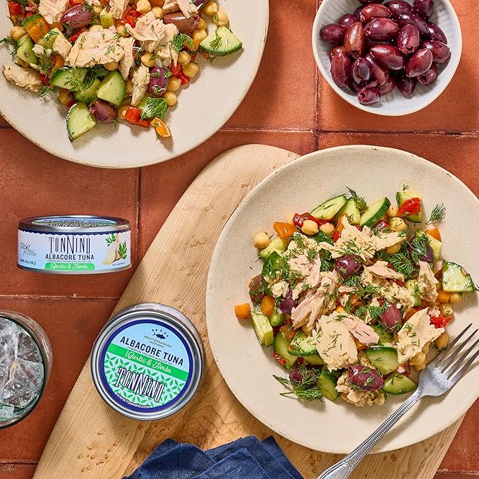 Tonnino Tuna Fish Albacore - Premium chunk in olive oil with Garlic & Herbs ??Pack of 12
