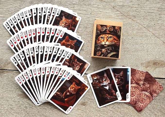 Steampunk Cats Playing Cards (Poker Deck 54 Cards All Different) Cats Working in Steampunk Office