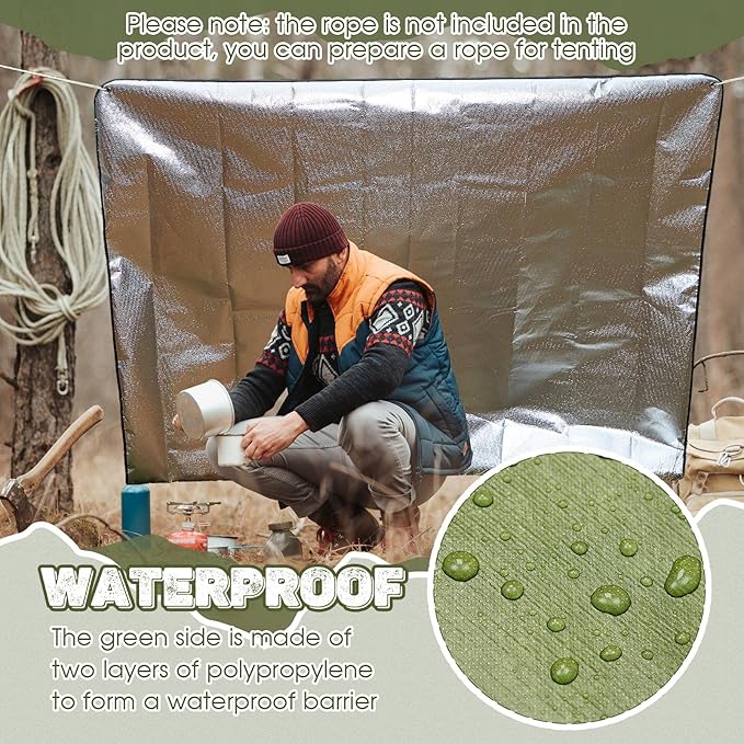 Kingdder 1 Pcs Heavy Duty Emergency Blanket for Survival 60 x 82 Inches Thermal Tarp Insulated Tent