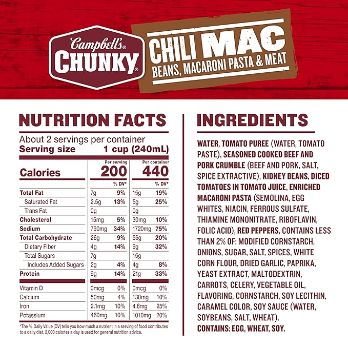 Campbell?™s Chunky Chili Mac Soup, 18.8 oz Can (12 Pack)