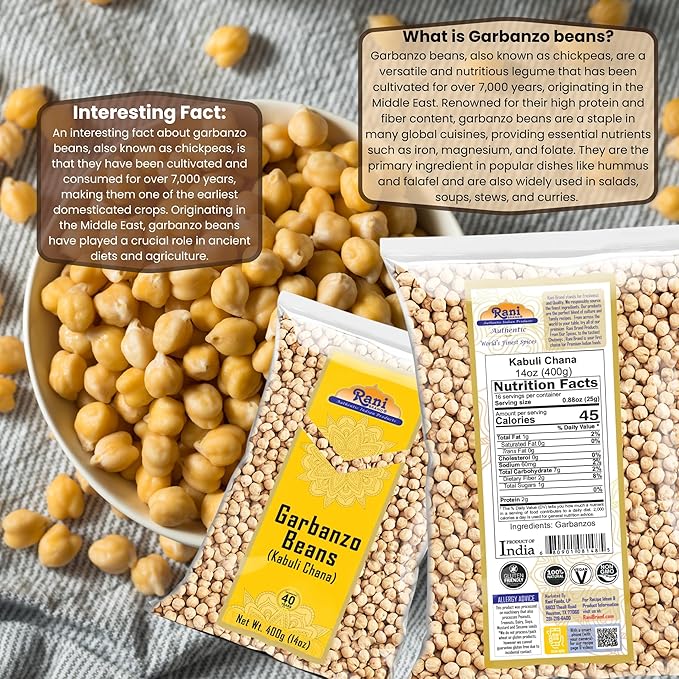 Rani Garbanzo Beans (Kabuli Chana) 14oz (400g) ~ All Natural | Vegan | Gluten Friendly | NON-GMO |