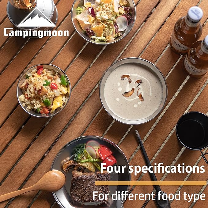 CAMPINGMOON Camping Mess Kit 4 Pack Tableware with Plates Bowls Dishes Stainless Steel Dishwasher