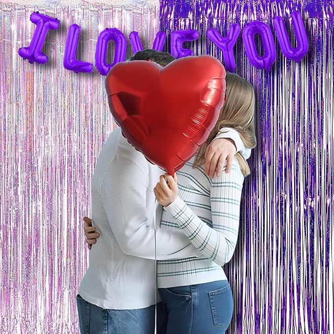 BRAVESHINE 1 Purple 1 Pink Streamers Party Photo Backdrop - 3.2 ft x 8.2 ft Metallic Tinsel Foil