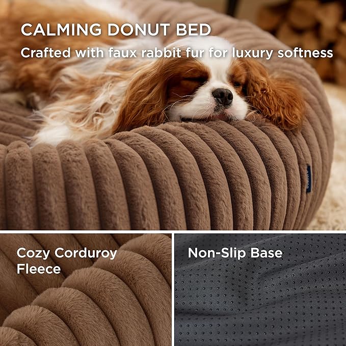 Bedsure Donut Small Dog Bed - Dog Beds for Small Dogs with Corduroy Fleece & Anti Slip Bottom