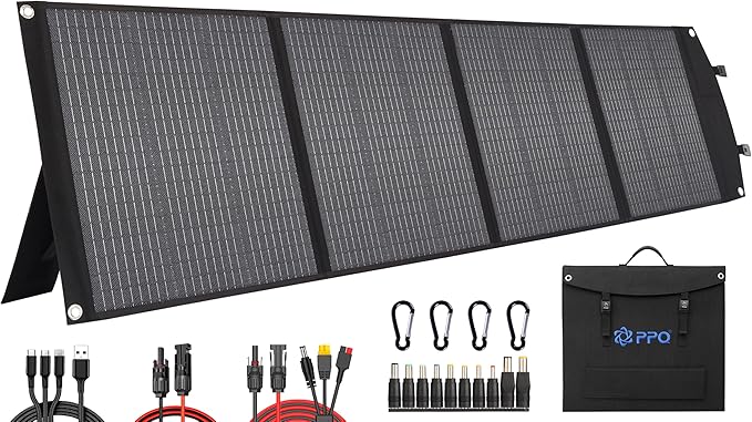 PPQ 200W Portable Solar Panel Kit 18V/12A,14lb Foldable Briefcase Solar Charger w/ 24% Efficiency,4