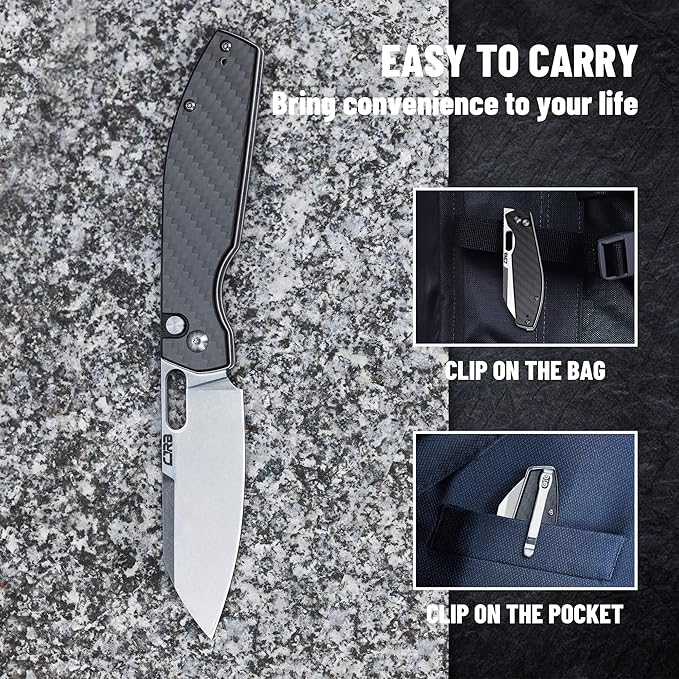 CJRB CUTLERY Pocket Knife Ekko(1929) Folding Knife for Men AR-RPM9 Steel Blade and Black Carbon