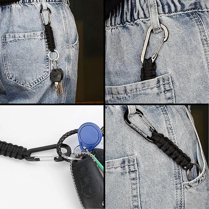 BRAVESHINE Paracord Keychain Carabiner Clip, D Ring Lanyard Hanger Stroller Hook for Water Bottle