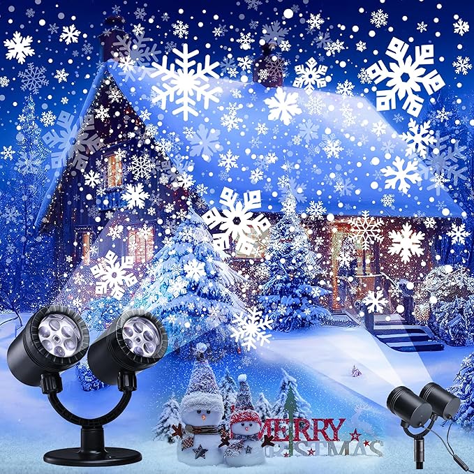 Toodour Snowflake Christmas Projector Lights Outdoor, Double Head Dynamic Snowflake Projector