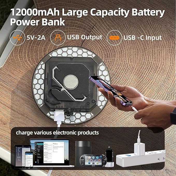 12000mAh (45W) Camping Hanging Tent Light Emergency Power Outage Lantern Home Use 4000LM 3 Modes