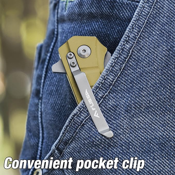 FLISSA Folding Pocket Knife, Tactical Knife with Liner Lock, Tanto Blade, Pocket Clip, Glass